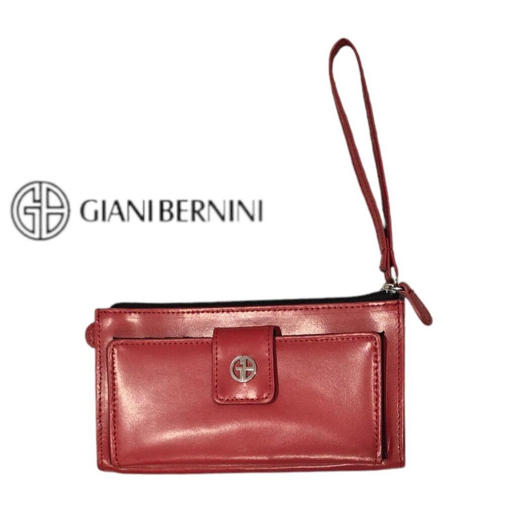 Giani Bernini Red Leather Wristlet Wallet Zip Snap Clutch